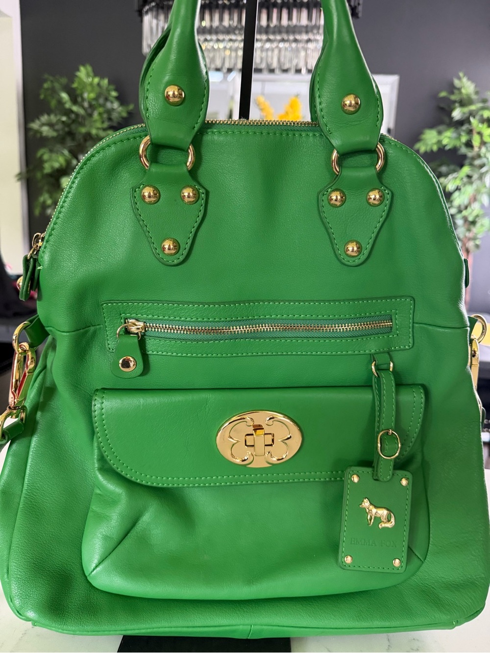 Emma Fox Green Leather Backpack with Gold Hardware - Picture 7 of 9
